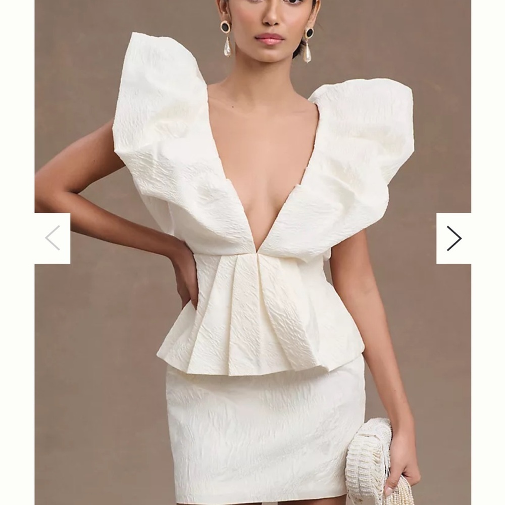Ronny Kobo Calin Puff-Sleeve Peplum Mini Dress Size 12